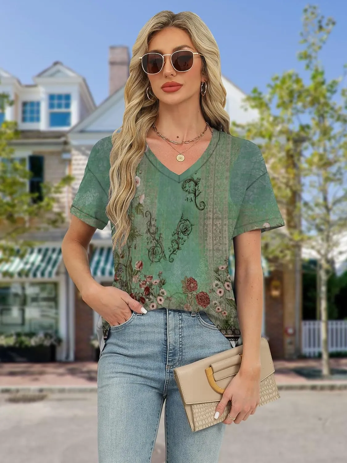 Womens Tops Trendy Short Sleeve Shirts Spring Crew Neck Casual Blouses for Women Summer Tshirts S-XXL
