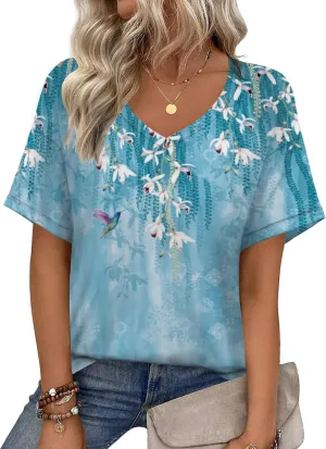 Womens Tops Trendy Short Sleeve Shirts Spring Crew Neck Casual Blouses for Women Summer Tshirts S-XXL