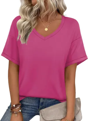 Womens Tops Trendy Short Sleeve Shirts Spring Crew Neck Casual Blouses for Women Summer Tshirts S-XXL