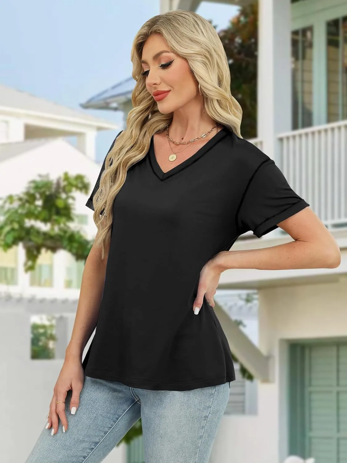 Womens Tops Trendy Short Sleeve Shirts Spring Crew Neck Casual Blouses for Women Summer Tshirts S-XXL