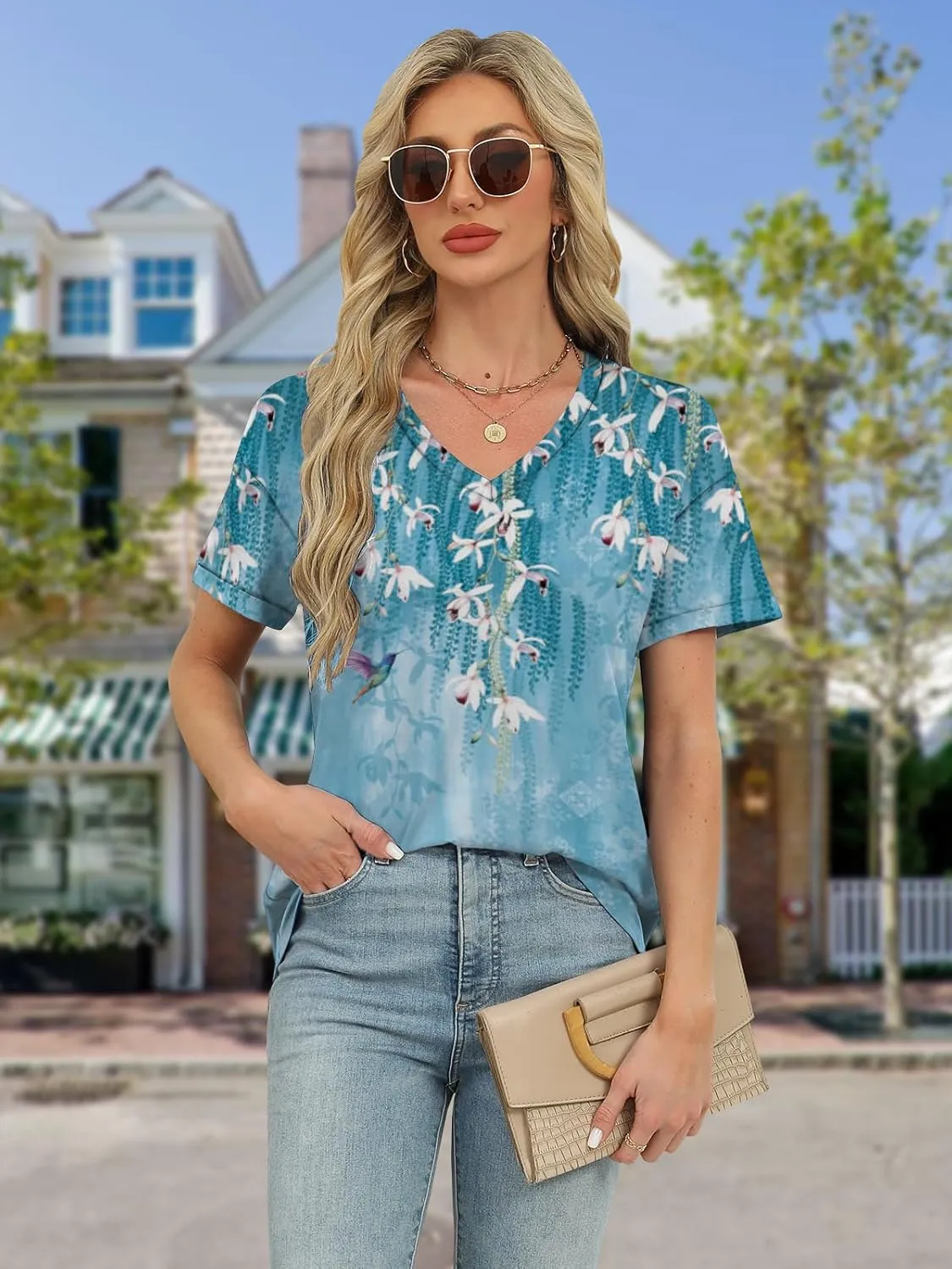 Womens Tops Trendy Short Sleeve Shirts Spring Crew Neck Casual Blouses for Women Summer Tshirts S-XXL