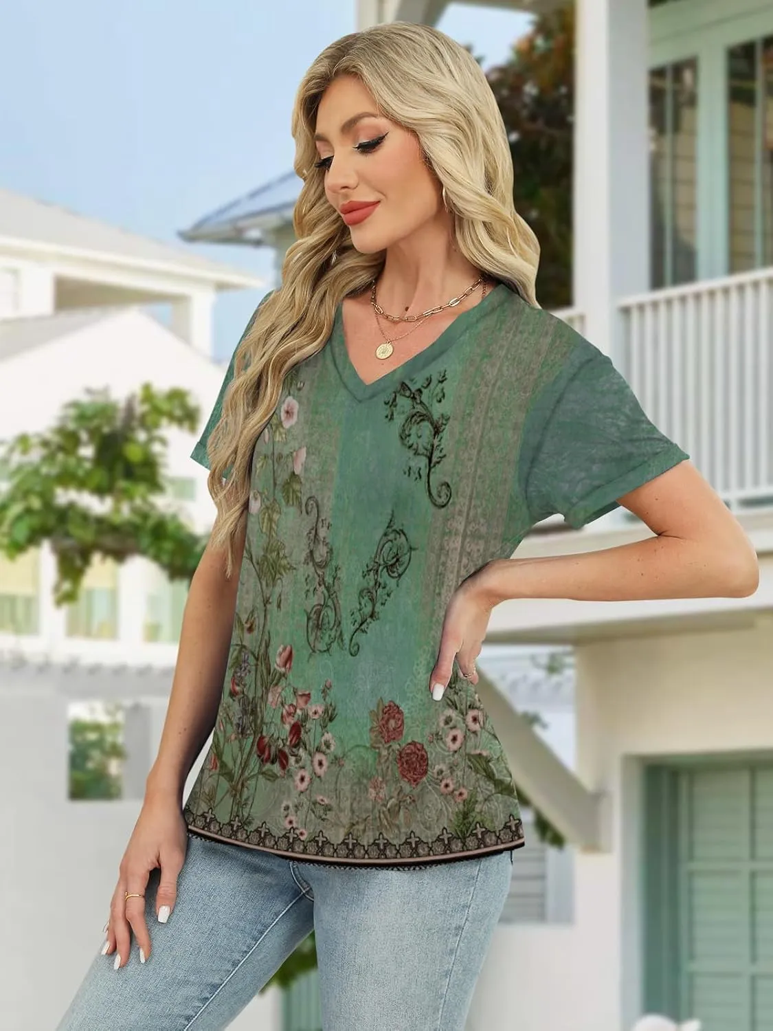 Womens Tops Trendy Short Sleeve Shirts Spring Crew Neck Casual Blouses for Women Summer Tshirts S-XXL