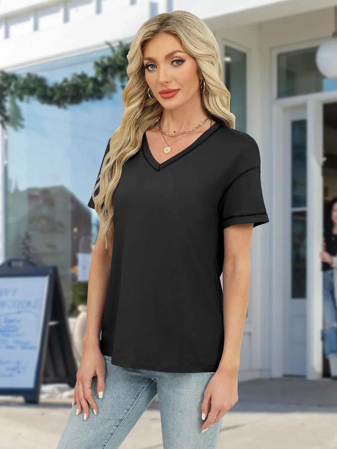 Womens Tops Trendy Short Sleeve Shirts Spring Crew Neck Casual Blouses for Women Summer Tshirts S-XXL