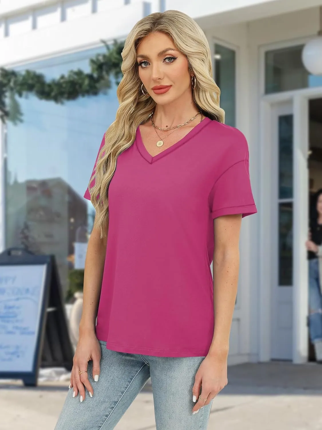 Womens Tops Trendy Short Sleeve Shirts Spring Crew Neck Casual Blouses for Women Summer Tshirts S-XXL