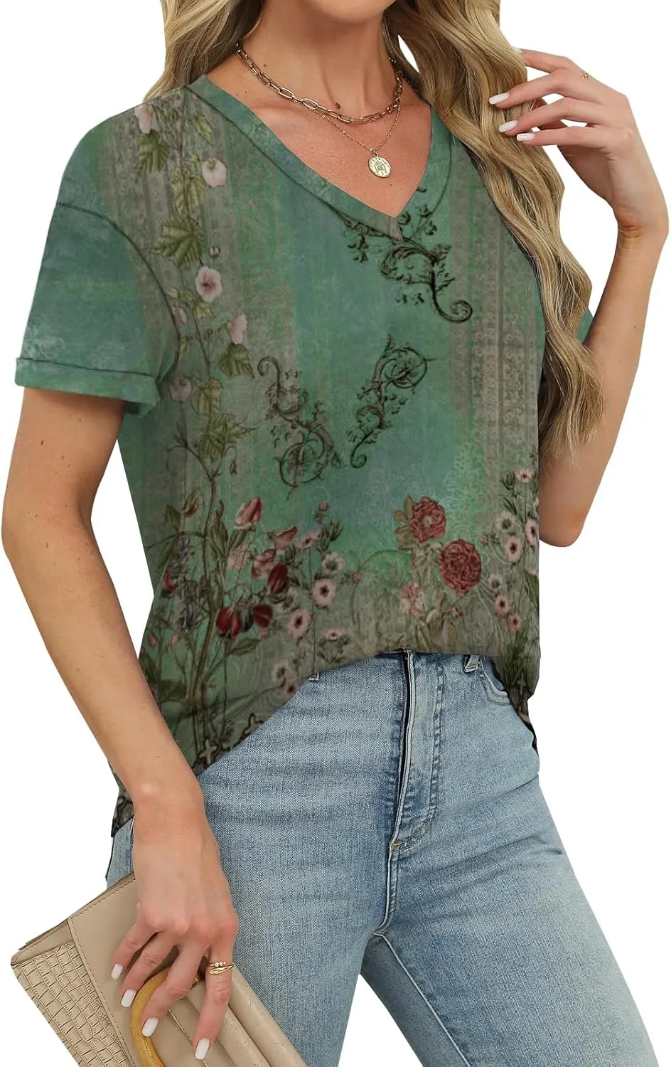 Womens Tops Trendy Short Sleeve Shirts Spring Crew Neck Casual Blouses for Women Summer Tshirts S-XXL