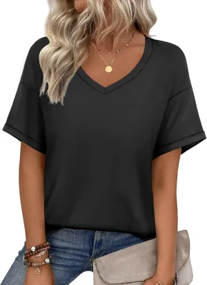 Womens Tops Trendy Short Sleeve Shirts Spring Crew Neck Casual Blouses for Women Summer Tshirts S-XXL