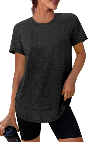 Womens Workout Tops Short Sleeve Shirts with Sun Protection Trendy Spring Summer Outfits S-3XL