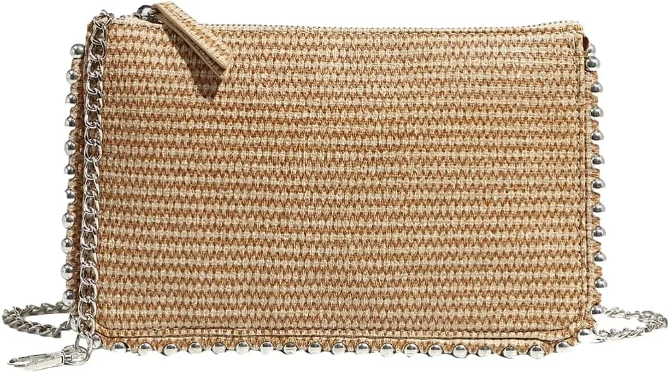 Womens Woven Shoulder Bag 2025 Fashion Beaded Straw Hobo Handbag Chain Purse Summer Vacation Beach Crossbody Bag
