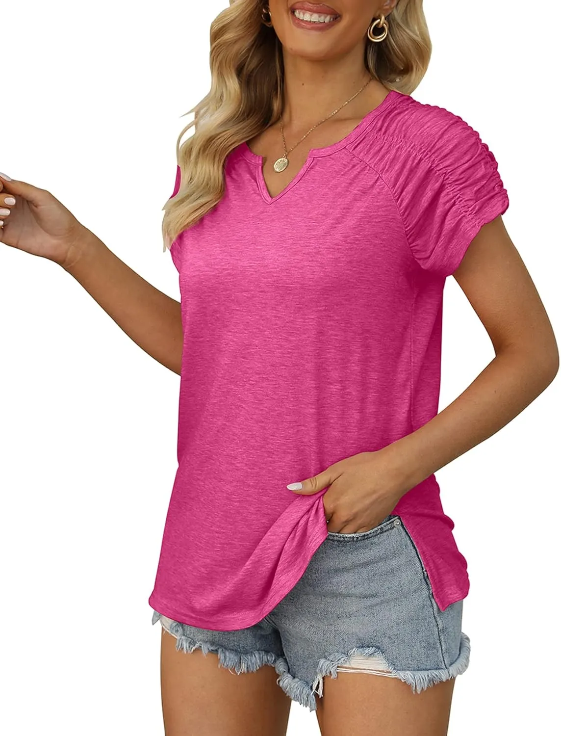 XIEERDUO Womens Summer Tops Casual V Neck T Shirts Short Sleeve Shirts Loose Fit Flowy
