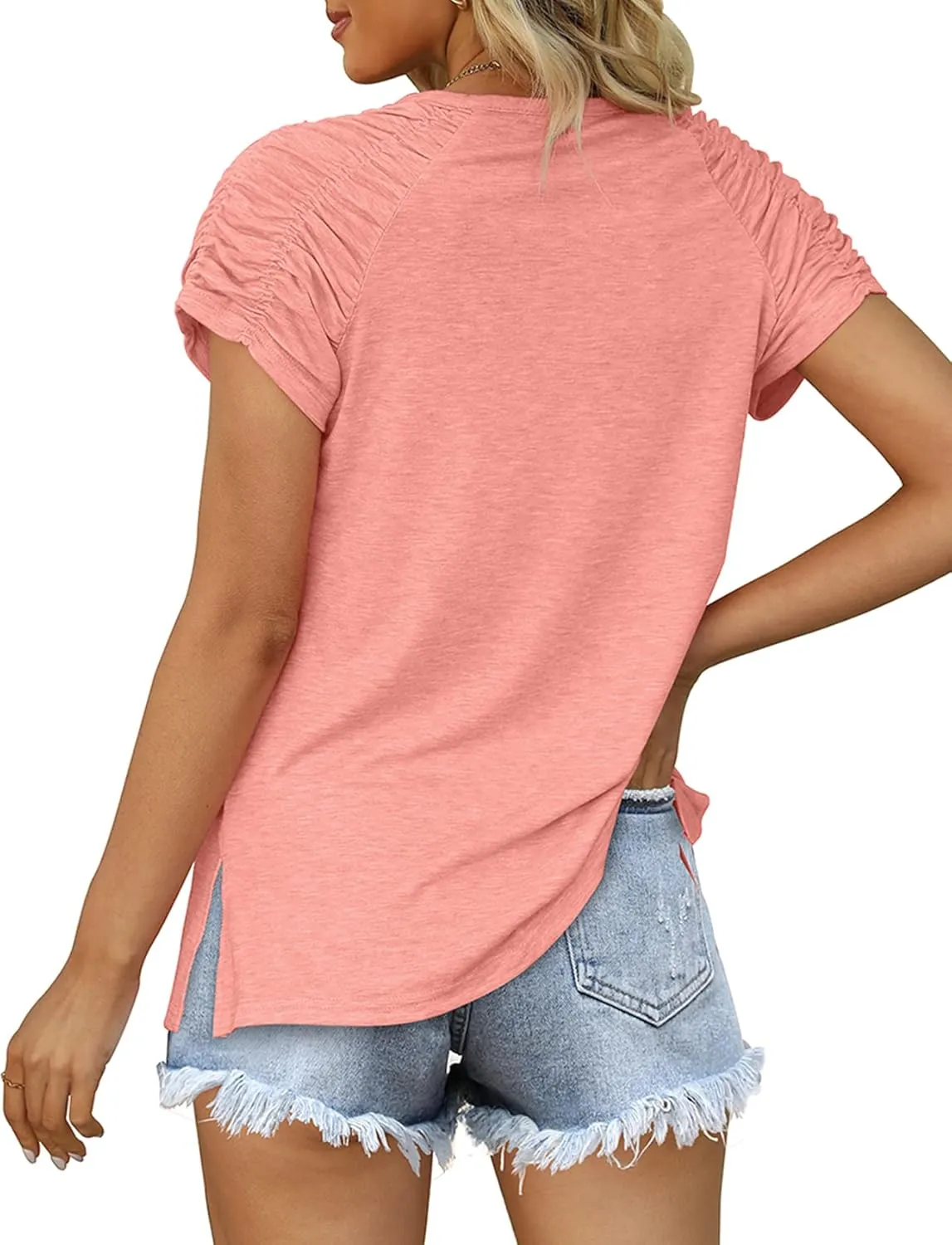 XIEERDUO Womens Summer Tops Casual V Neck T Shirts Short Sleeve Shirts Loose Fit Flowy