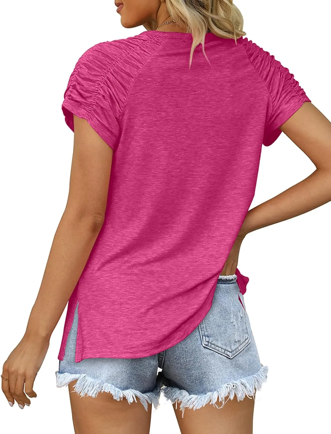 XIEERDUO Womens Summer Tops Casual V Neck T Shirts Short Sleeve Shirts Loose Fit Flowy