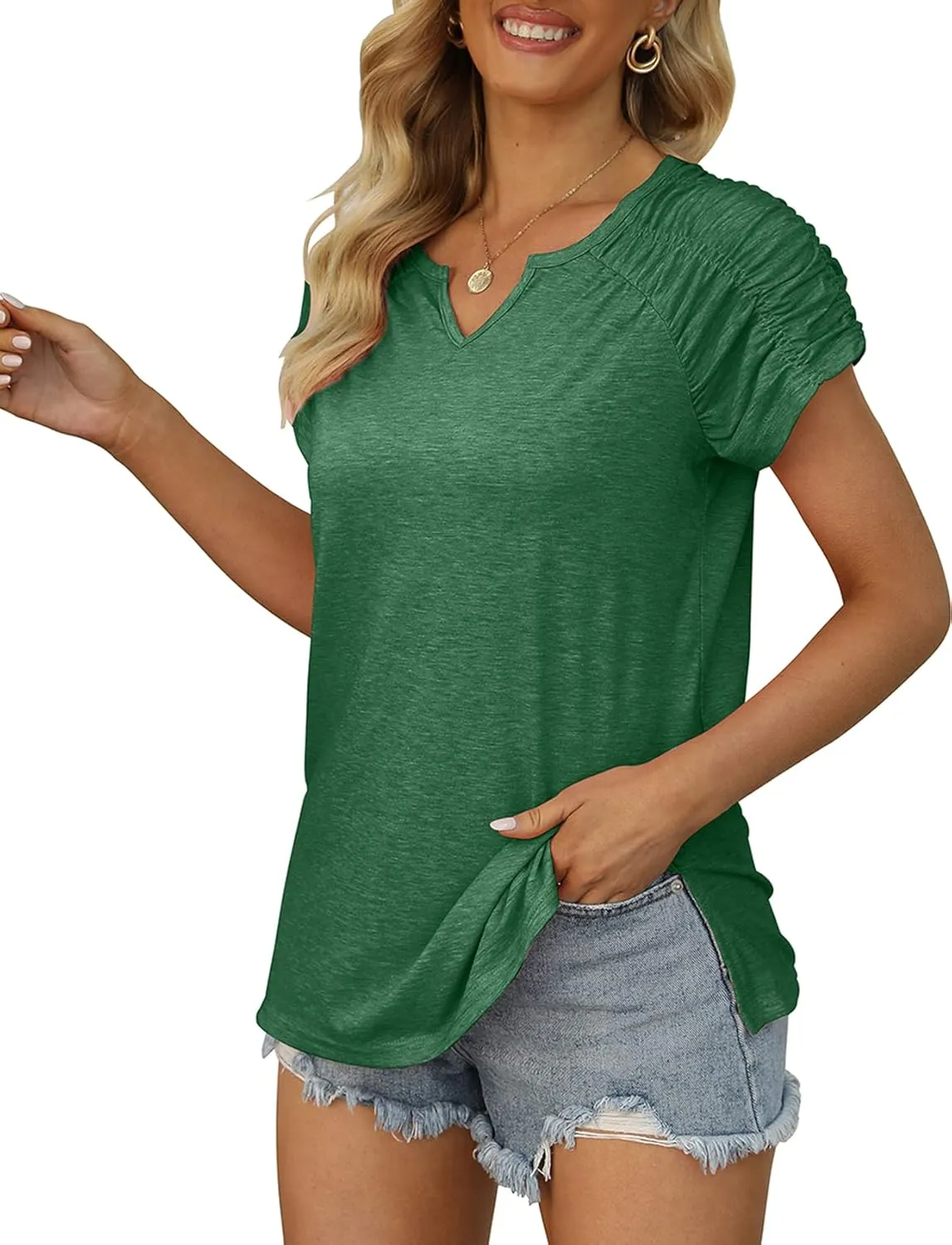 XIEERDUO Womens Summer Tops Casual V Neck T Shirts Short Sleeve Shirts Loose Fit Flowy