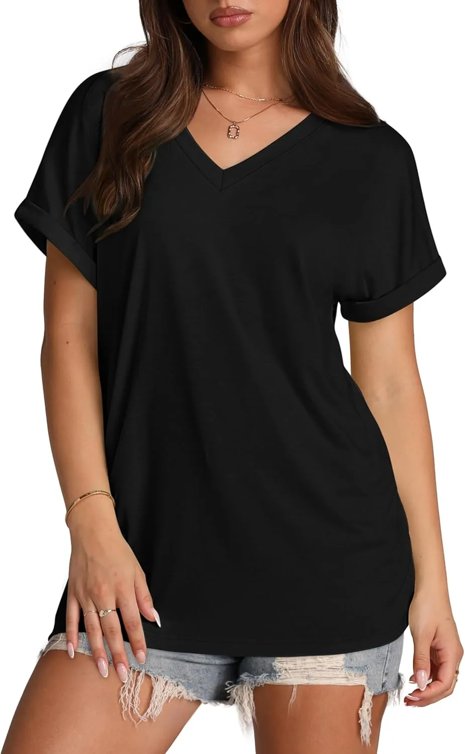 XIEERDUO Womens Summer Tops Short Sleeve Shirts Casual V Neck T Shirt Loose Fit Comfy