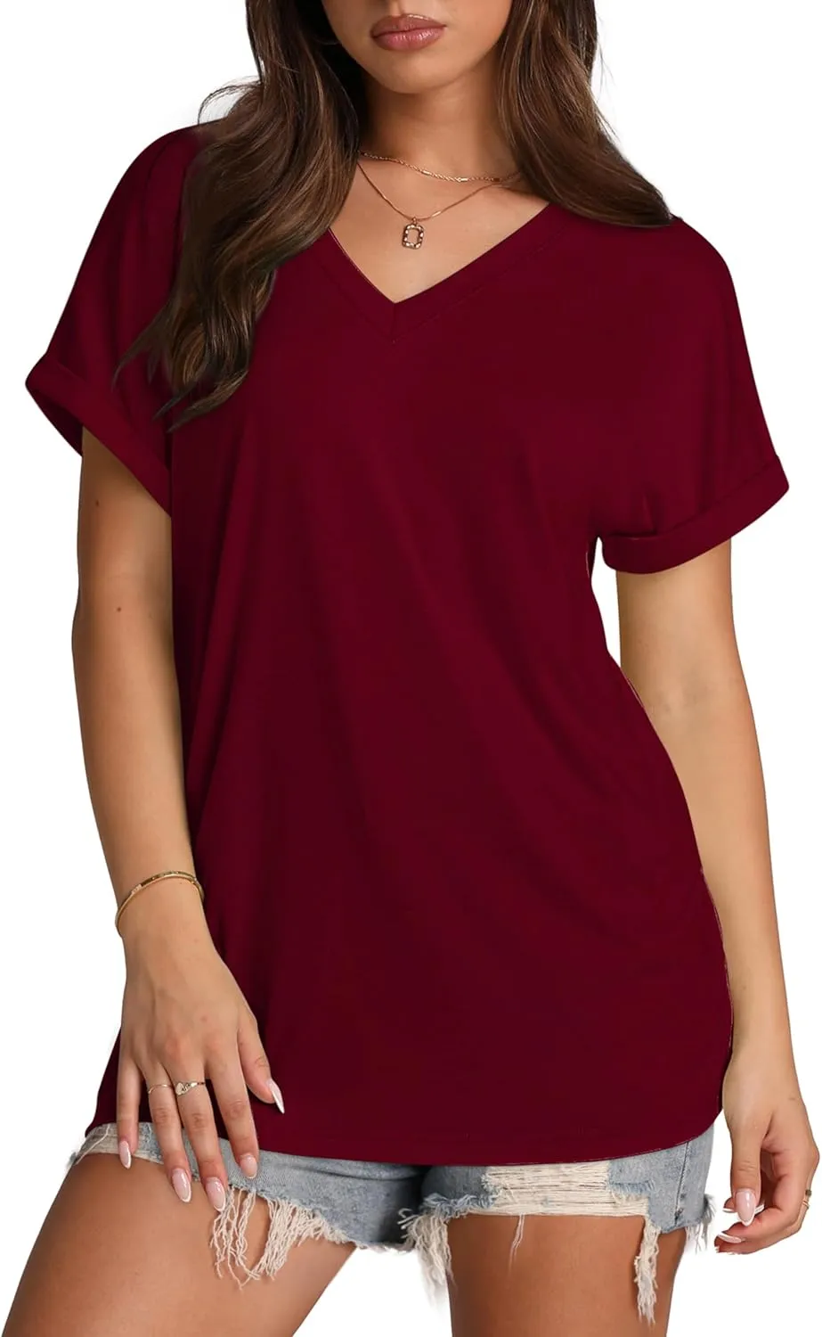 XIEERDUO Womens Summer Tops Short Sleeve Shirts Casual V Neck T Shirt Loose Fit Comfy