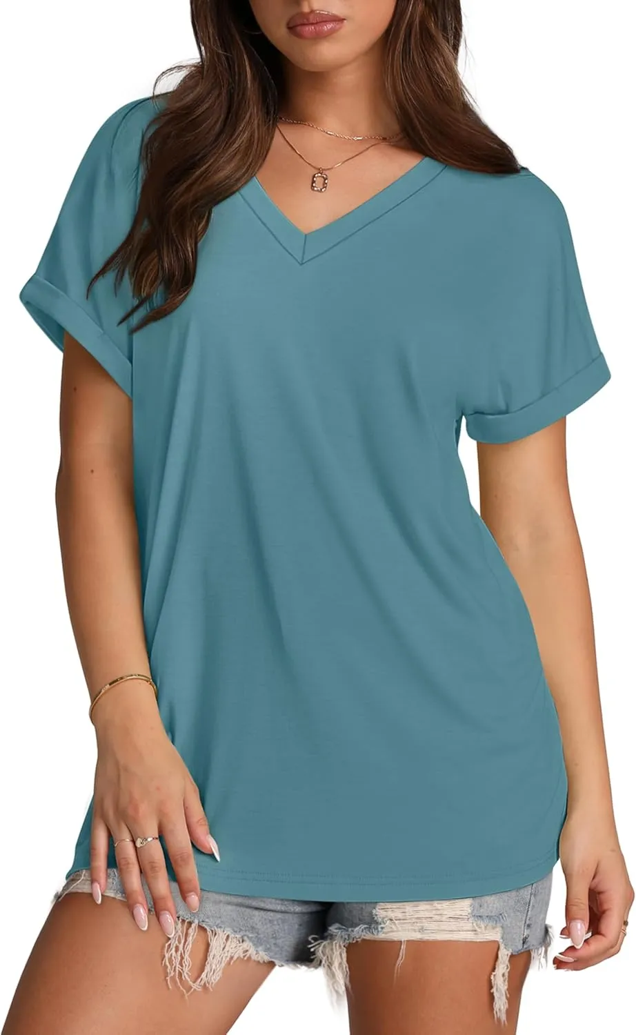 XIEERDUO Womens Summer Tops Short Sleeve Shirts Casual V Neck T Shirt Loose Fit Comfy