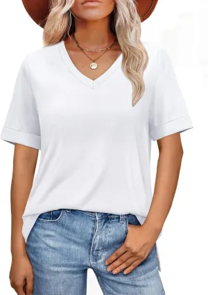 XIEERDUO Womens Summer Tops Short Sleeve Shirts Trendy V Neck T Shirts for Women Casual Tops