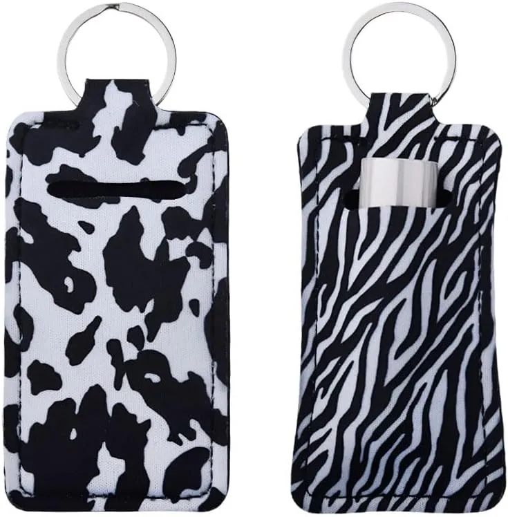 yaozeio Cow Leopard Lip Balm Holder Keychains Charm Zebra Chapstick Holder Key Chain Lip Gloss Holder Keychan for Women Girls