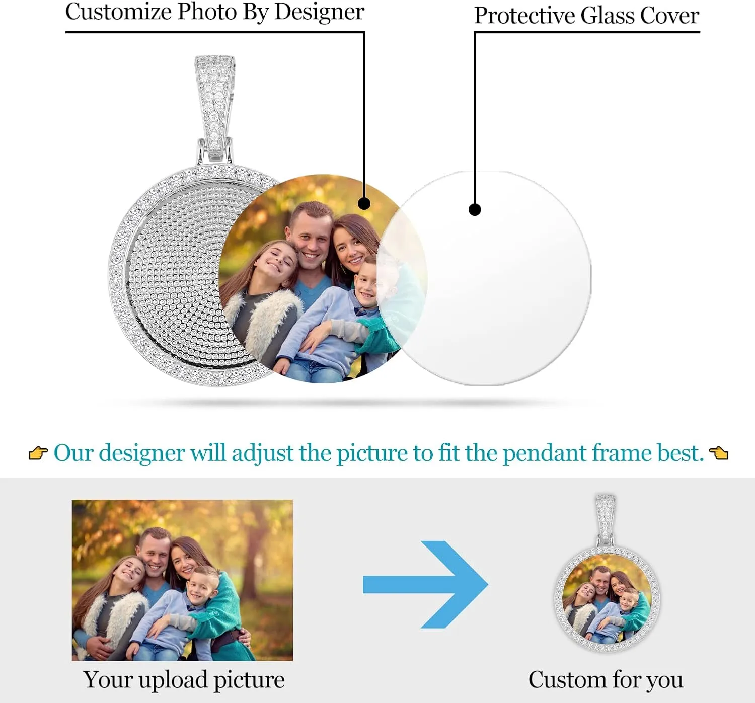YIMERAIRE Personalized Hip Hop Memory Pendant Necklace Custom Picture Necklaces Photo Chains Necklace Angel Wings for Men Women Gift for Valentine's Day Mother's Day Birthday