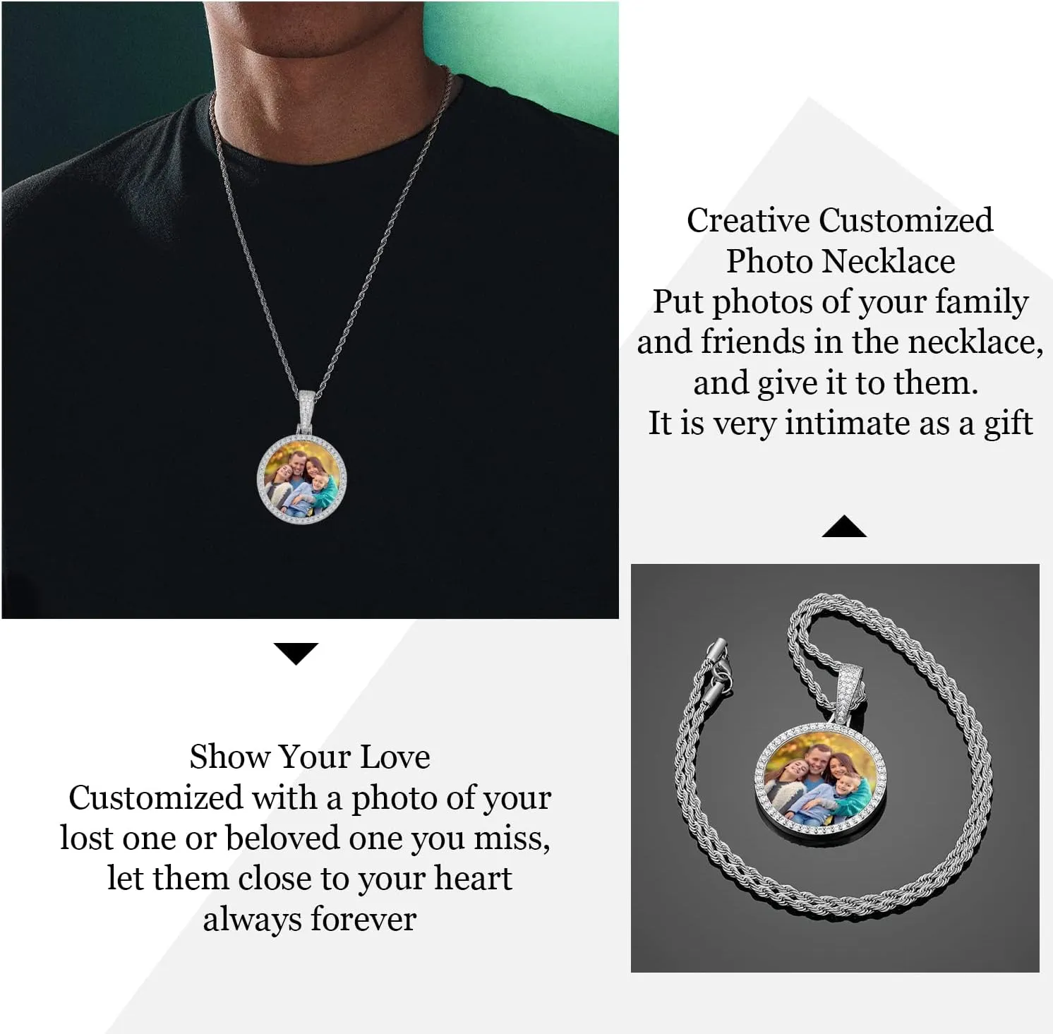 YIMERAIRE Personalized Hip Hop Memory Pendant Necklace Custom Picture Necklaces Photo Chains Necklace Angel Wings for Men Women Gift for Valentine's Day Mother's Day Birthday