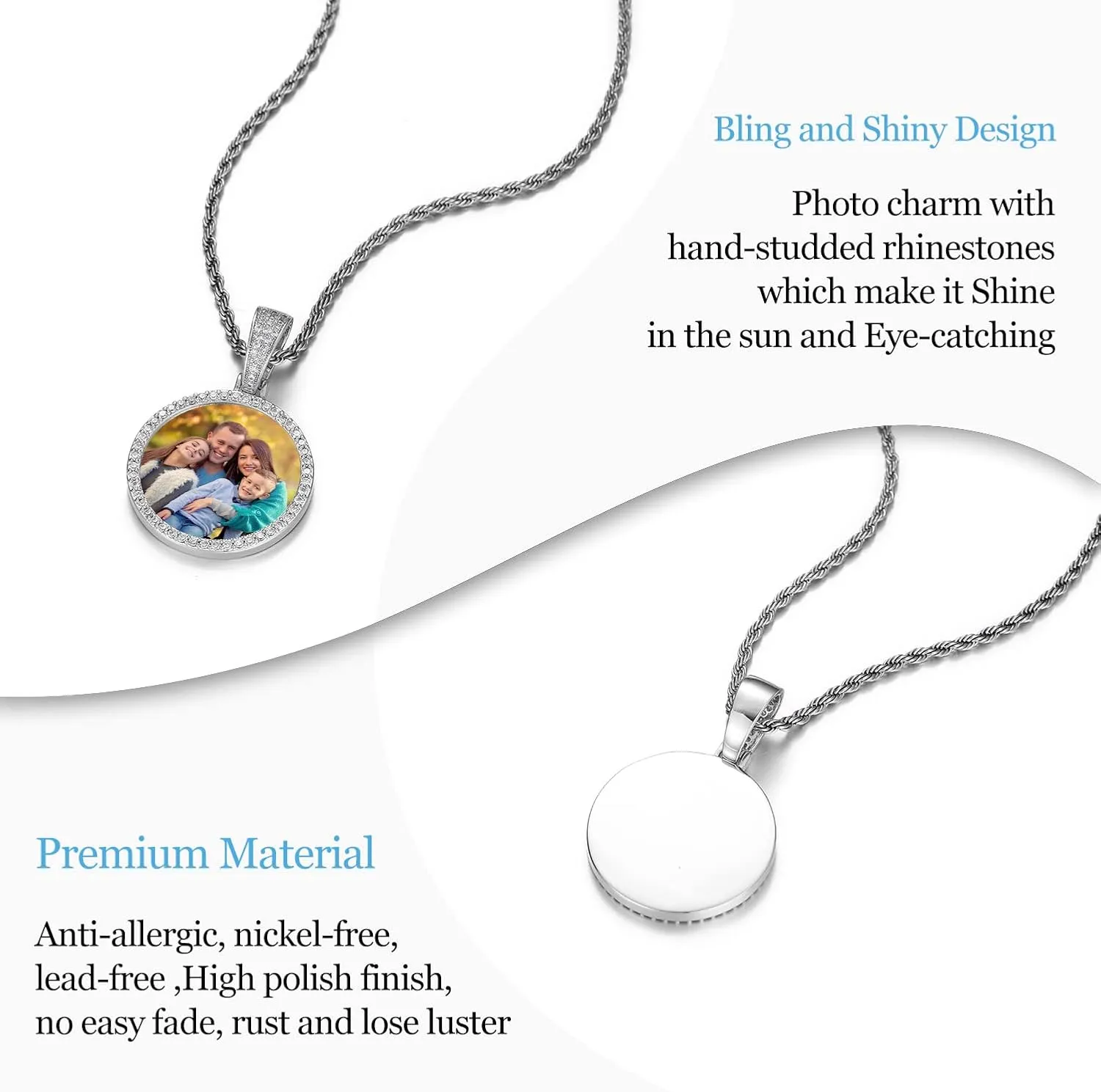 YIMERAIRE Personalized Hip Hop Memory Pendant Necklace Custom Picture Necklaces Photo Chains Necklace Angel Wings for Men Women Gift for Valentine's Day Mother's Day Birthday