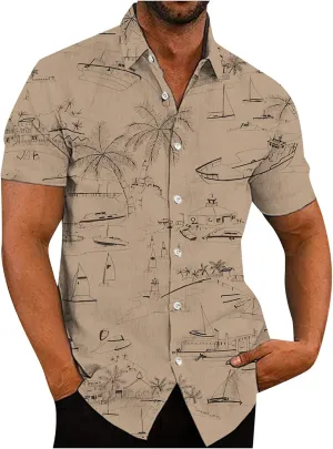 Ymosrh Mens Button Down Short Sleeve Shirts Summer Casual Spread Collar Beach Shirts for Men, M-3XL