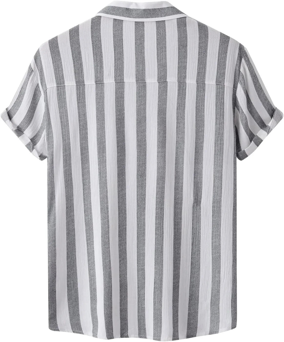 Ymosrh Men's Casual Button-Down Shirts Striped Printed Cotton Linen Beach Short Sleeve Shirt Lapel Casual Shirts, M-3XL
