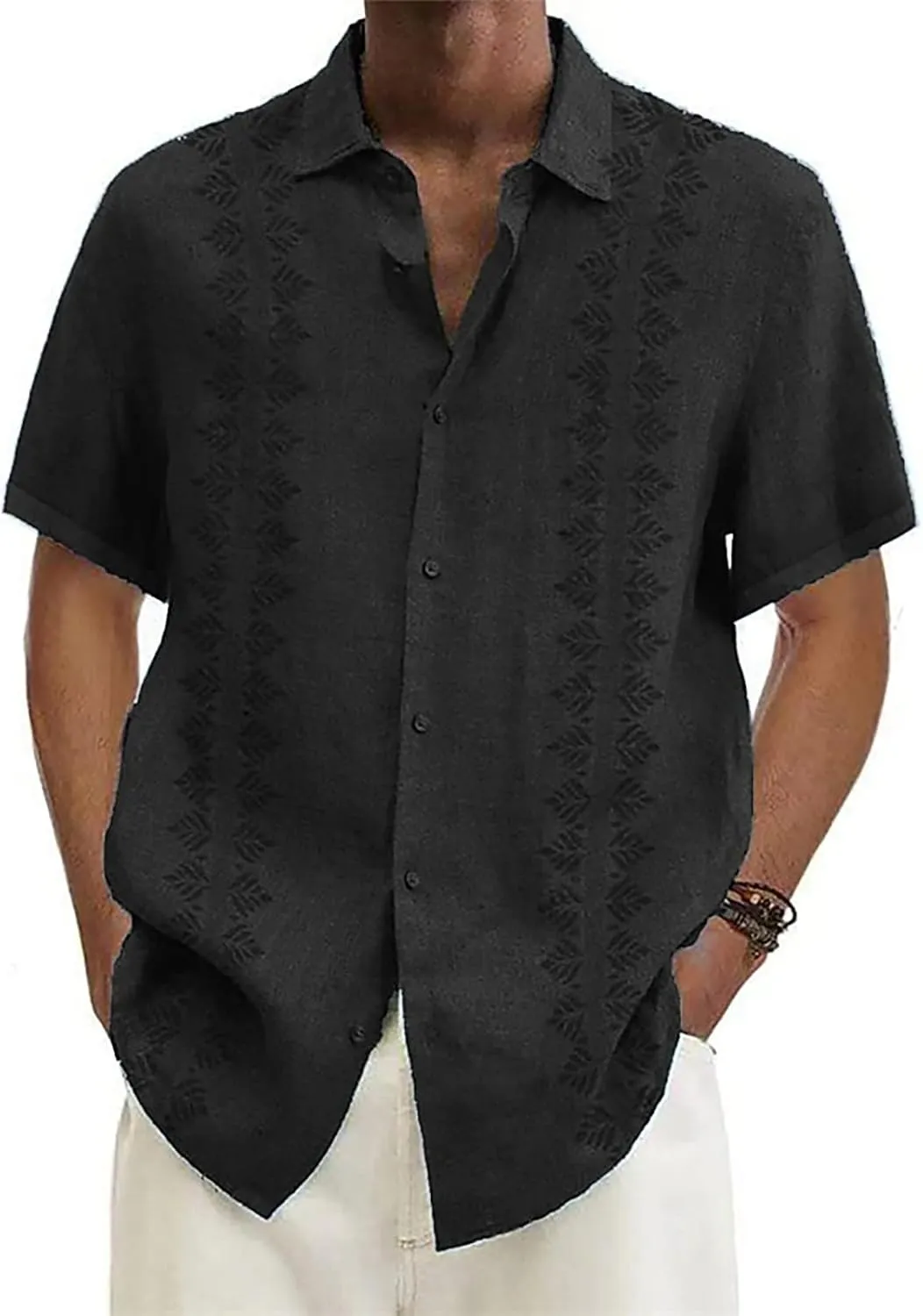 Ymosrh Men's Shirts Spring Summer Casual Cotton Linen Solid Color Short Sleeve Shirts Loose Button Down Short Shirt, M-4XL