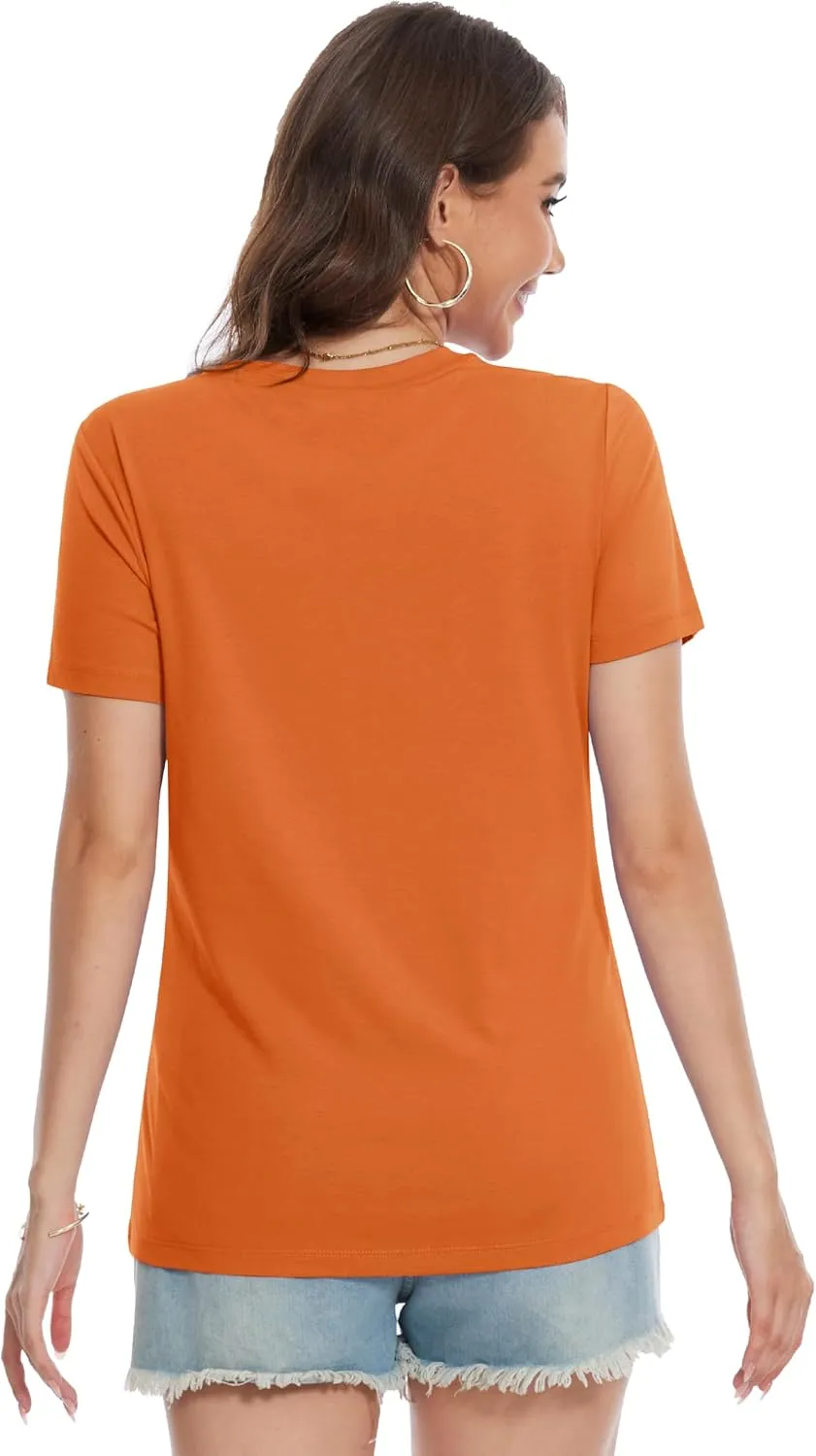 YUCOLEN Women's Cotton Short Sleeve Shirts Soft Breathable UPF 50  V Neck T-Shirts Basic Tops