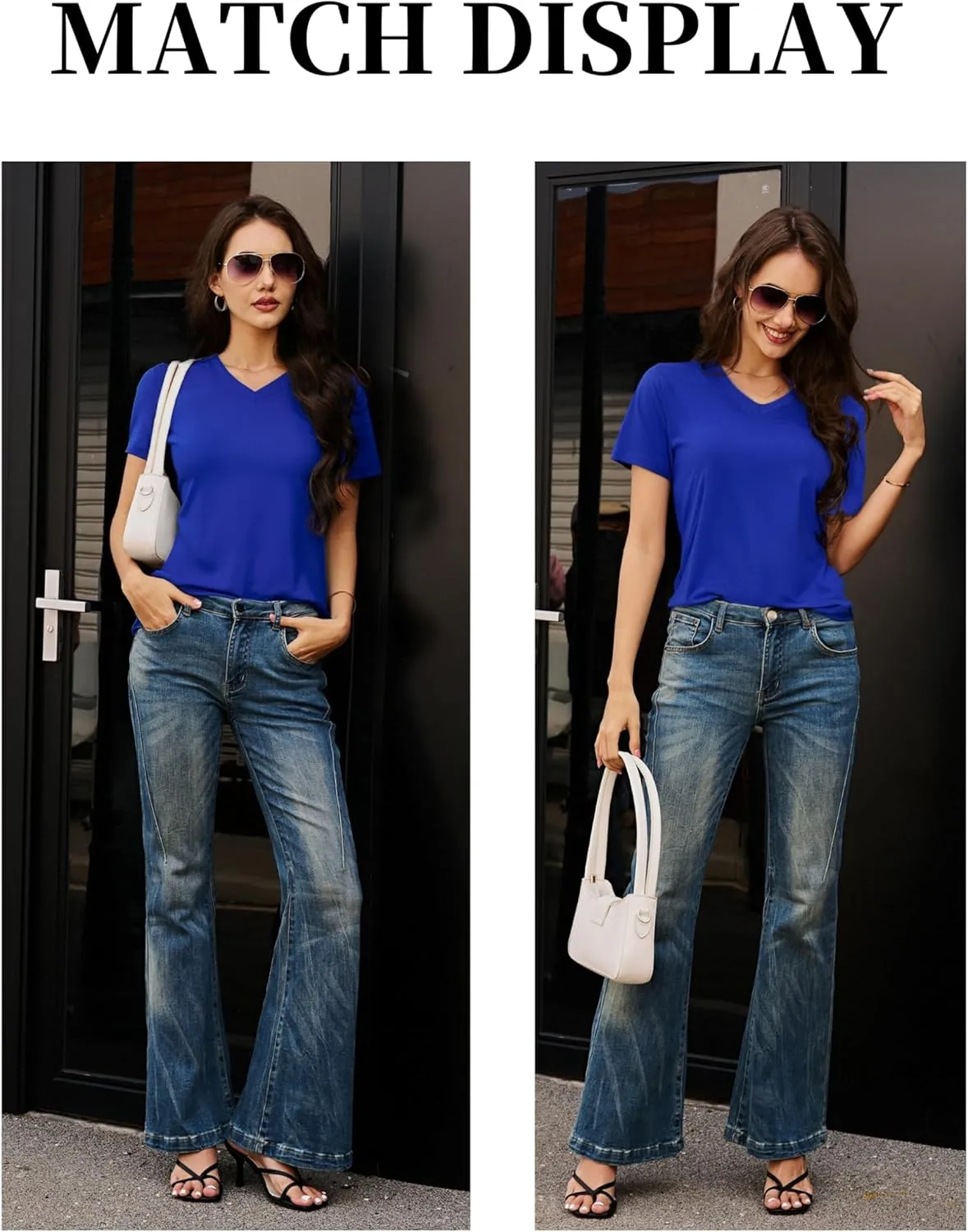 YUCOLEN Women's Cotton Short Sleeve Shirts Soft Breathable UPF 50  V Neck T-Shirts Basic Tops