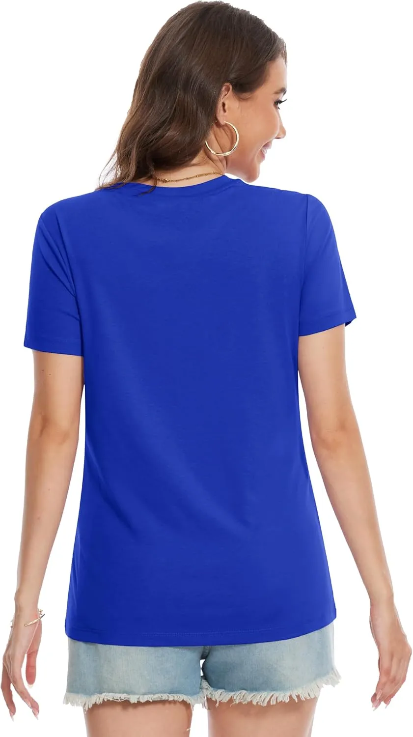 YUCOLEN Women's Cotton Short Sleeve Shirts Soft Breathable UPF 50  V Neck T-Shirts Basic Tops