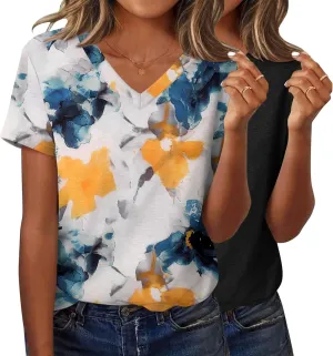 Zeagoo Short Sleeve Shirts for Women Casual Soft V Neck Basic Tee Tops Summer Outfit Clothes