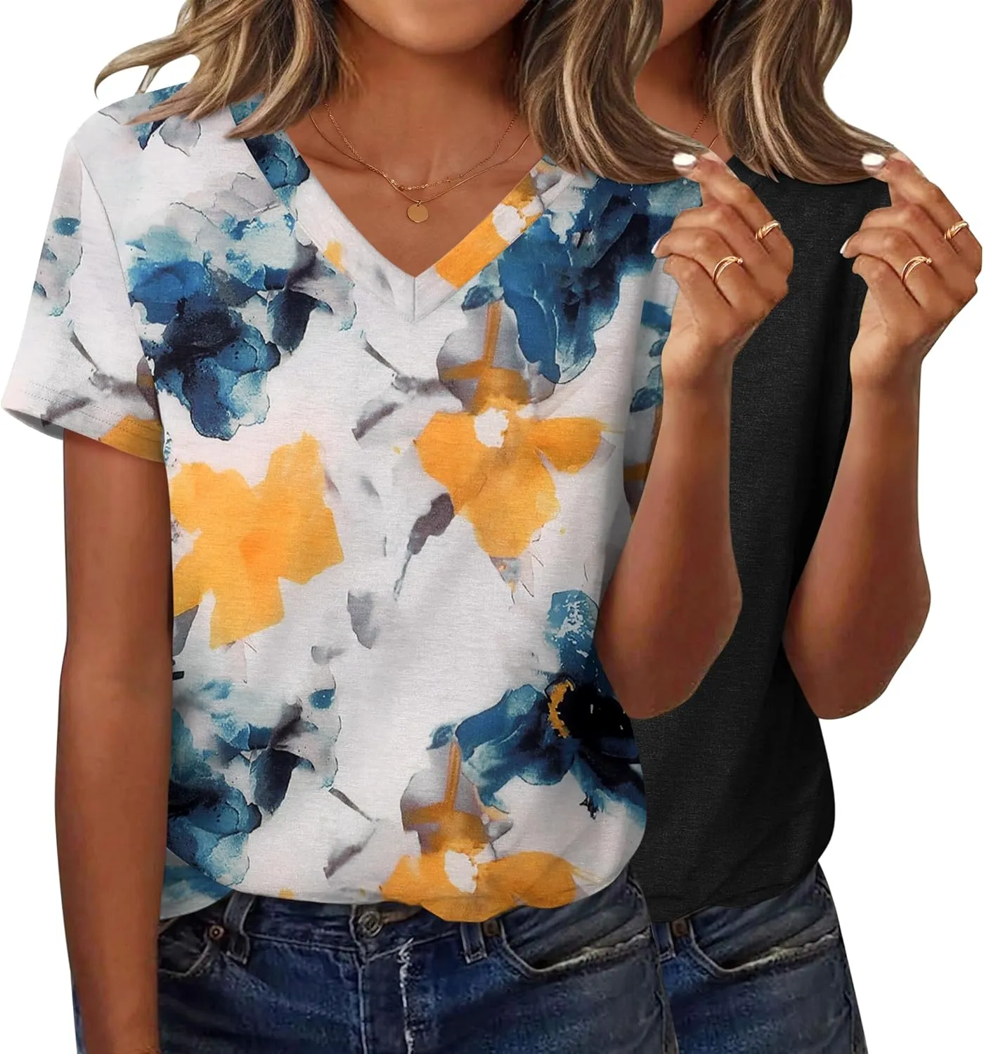 Zeagoo Short Sleeve Shirts for Women Casual Soft V Neck Basic Tee Tops Summer Outfit Clothes