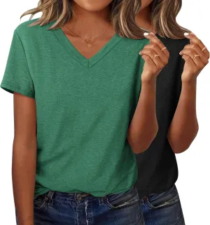 Zeagoo Short Sleeve Shirts for Women Casual Soft V Neck Basic Tee Tops Summer Outfit Clothes