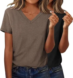 Zeagoo Short Sleeve Shirts for Women Casual Soft V Neck Basic Tee Tops Summer Outfit Clothes