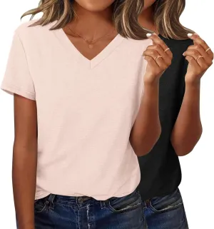 Zeagoo Short Sleeve Shirts for Women Casual Soft V Neck Basic Tee Tops Summer Outfit Clothes