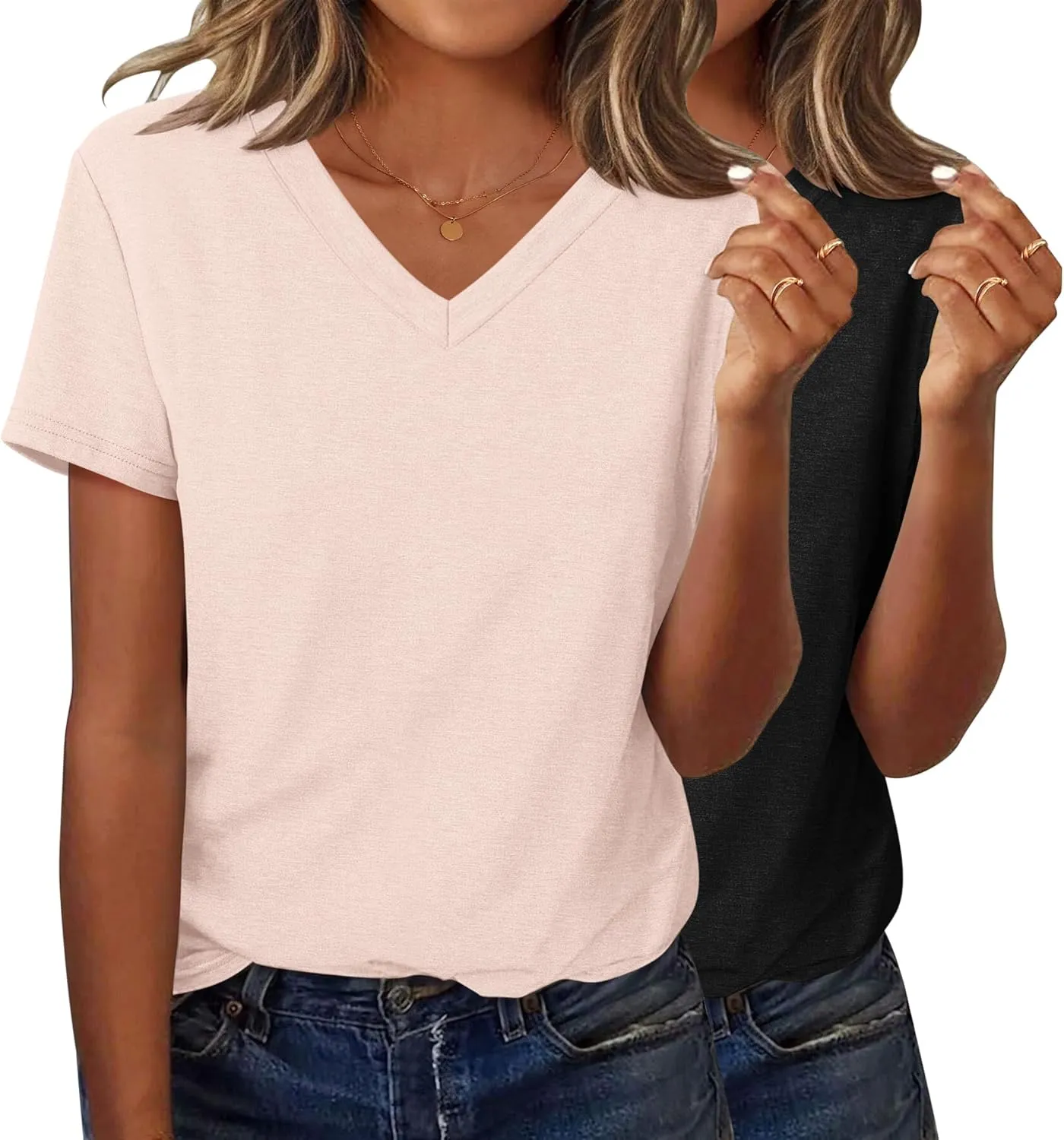 Zeagoo Short Sleeve Shirts for Women Casual Soft V Neck Basic Tee Tops Summer Outfit Clothes