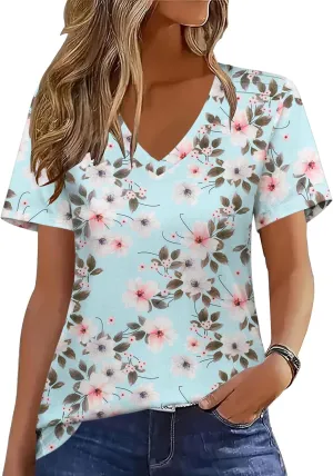 Zeagoo Womens Short Sleeve Shirts for Summer Casual V-Neck Blouse Shirts 2025 Dressy Tops with Pleats