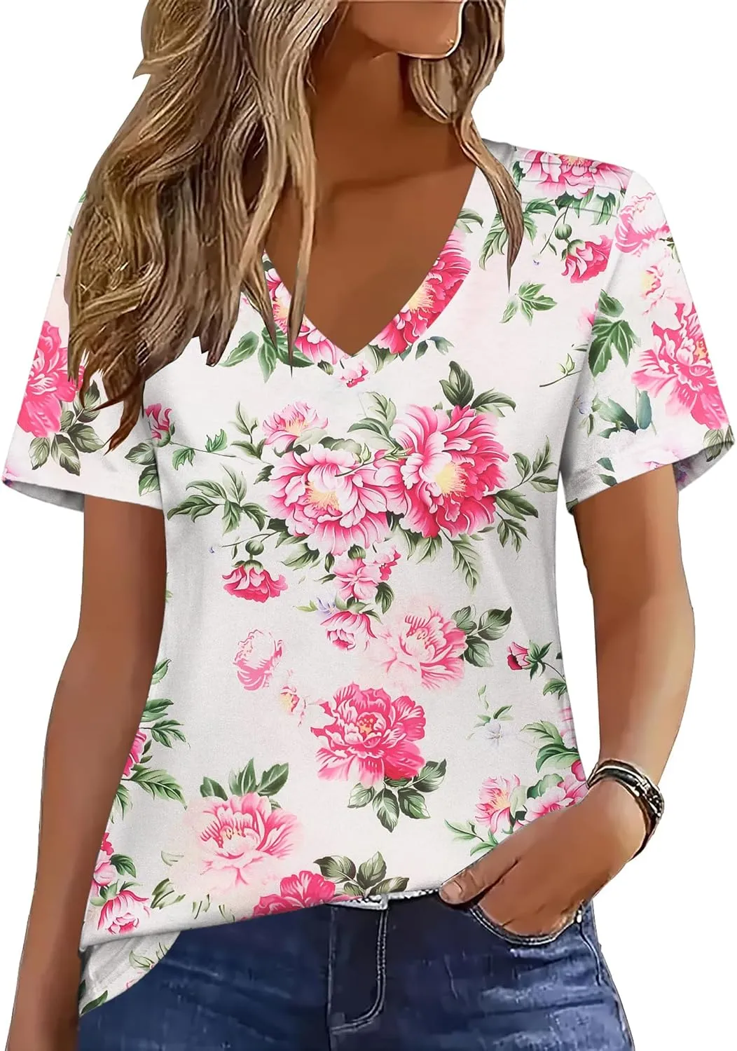 Zeagoo Womens Short Sleeve Shirts for Summer Casual V-Neck Blouse Shirts 2025 Dressy Tops with Pleats