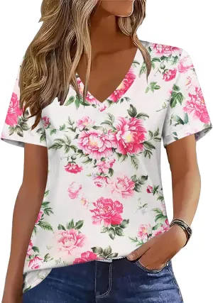 Zeagoo Womens Short Sleeve Shirts for Summer Casual V-Neck Blouse Shirts 2025 Dressy Tops with Pleats