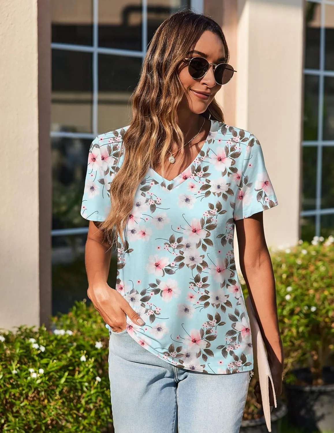 Zeagoo Womens Short Sleeve Shirts for Summer Casual V-Neck Blouse Shirts 2025 Dressy Tops with Pleats