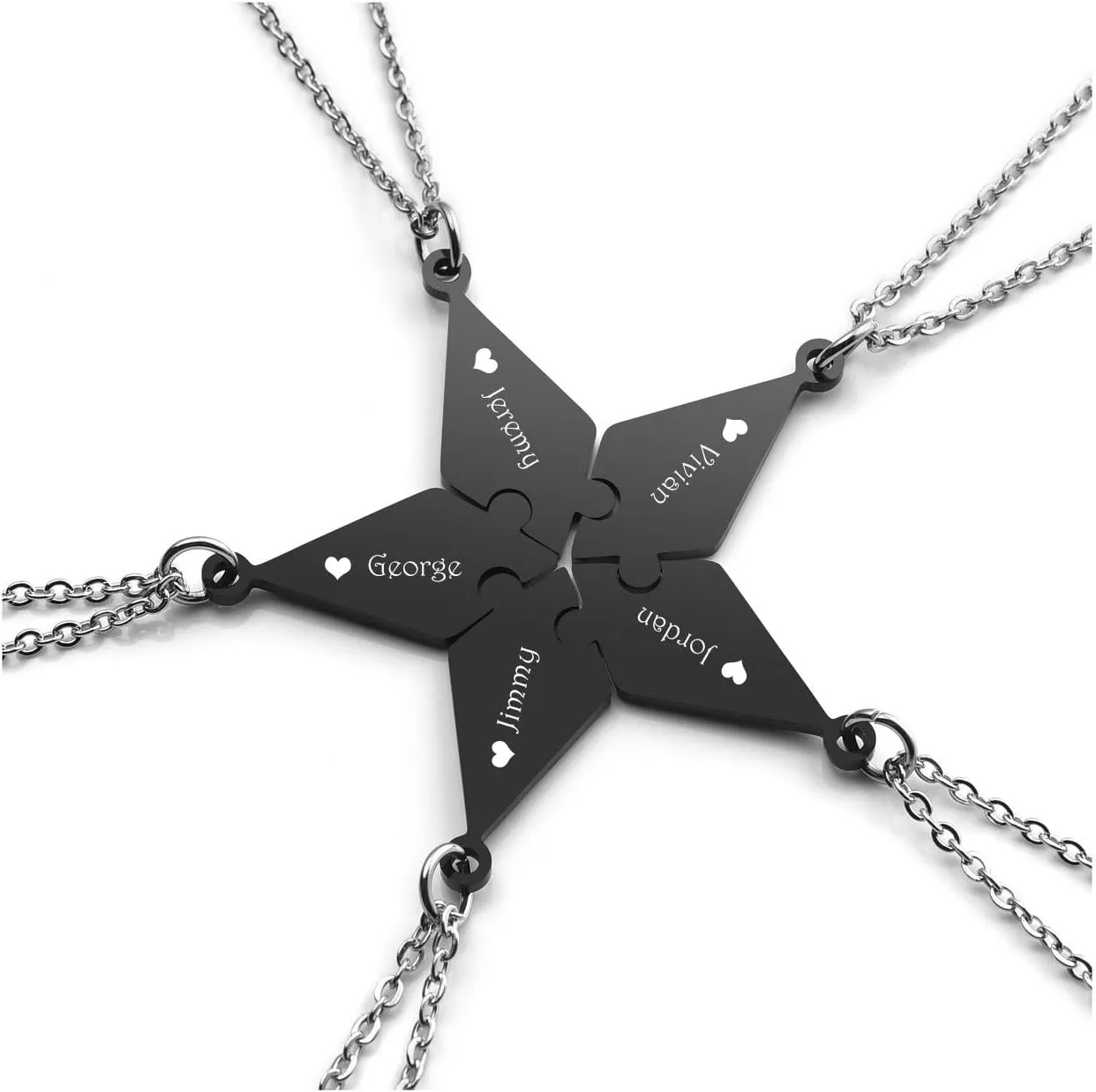 Zysta Personalized Star Pentagram Star Puzzle Necklaces Engraving 5 PCS Puzzles Matching Pendant Necklace Jewelry for 5 Friends Families BFF Friendship Brothers Sisters Custom Gifts